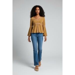 Vintage Y2K Hippie Top Flared Sleeve Babydoll Indie Sleeze Retro Boho Large FLAW